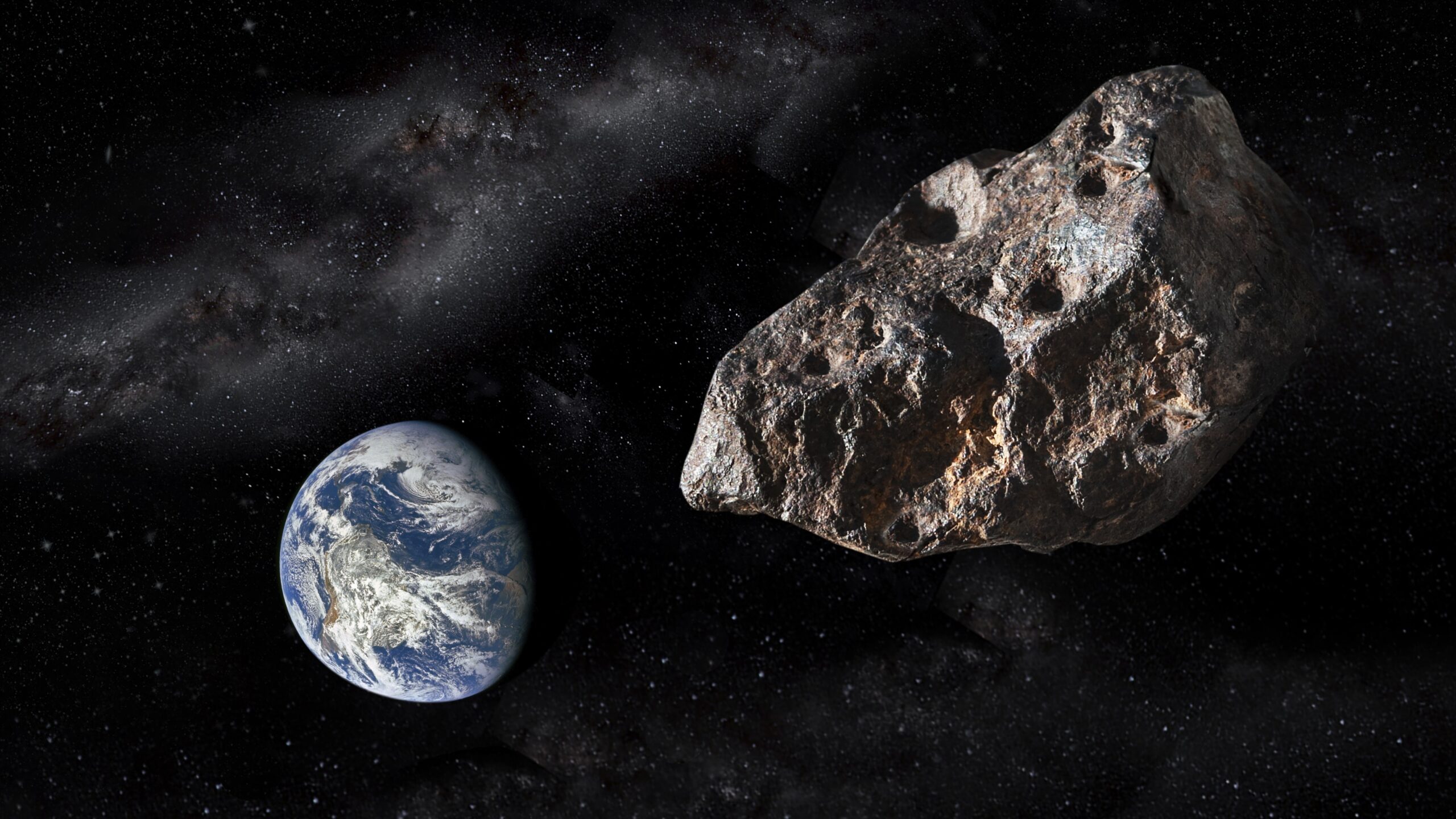 An illustration of an asteroid near Earth.