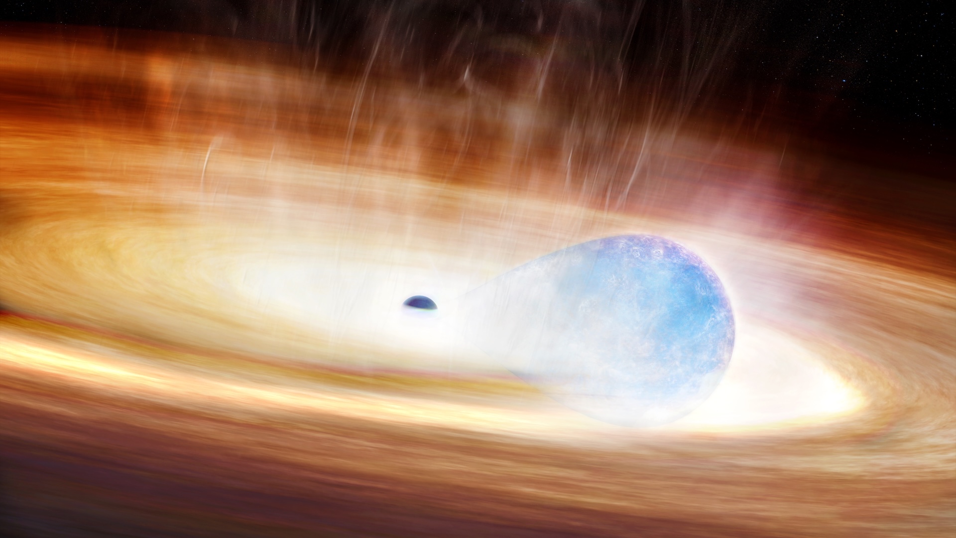 Une illustration d'une supernova mangeant un trou noir