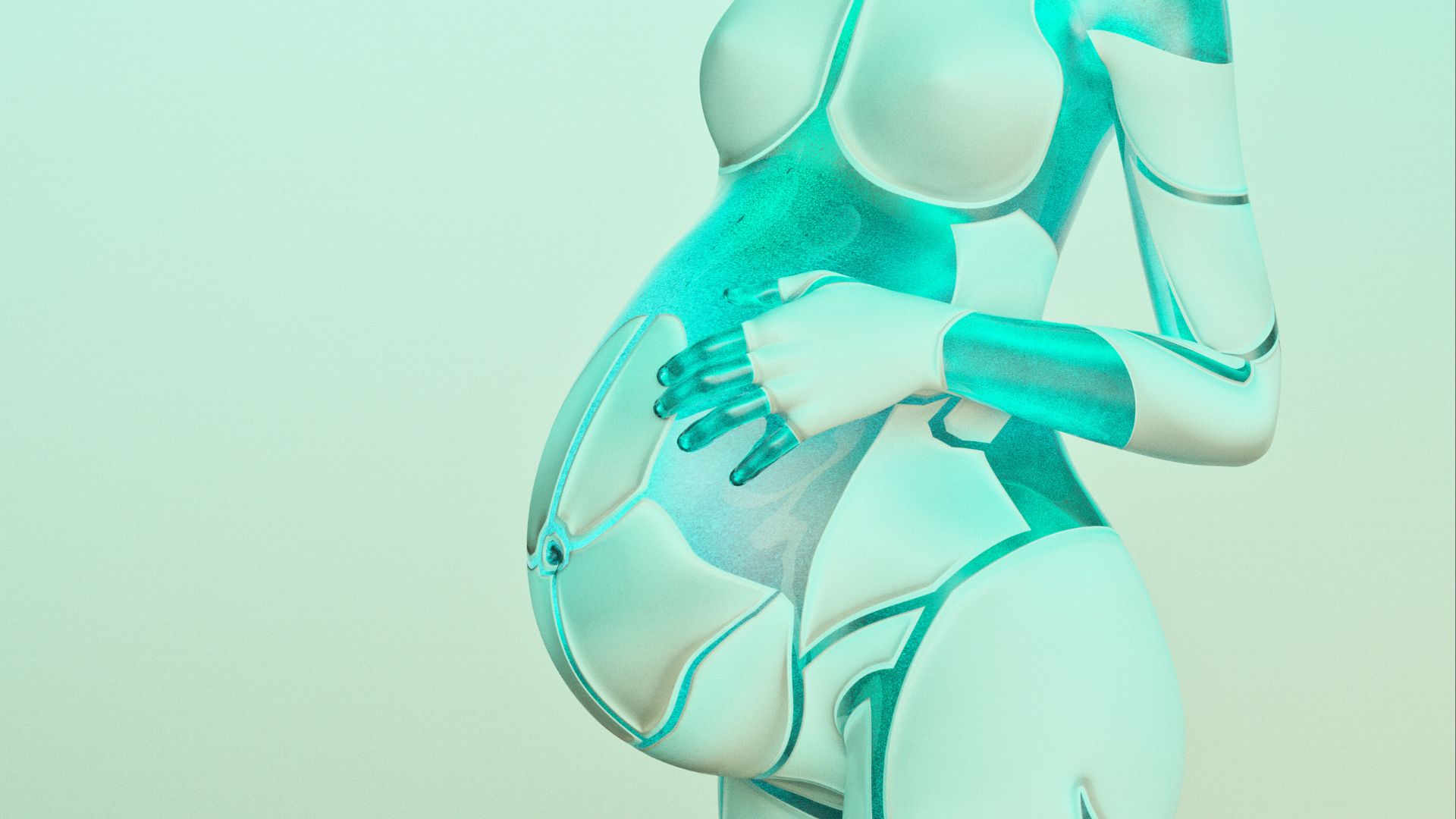 Une illustration d'un robot bleu avec un ventre à l'air enceinte