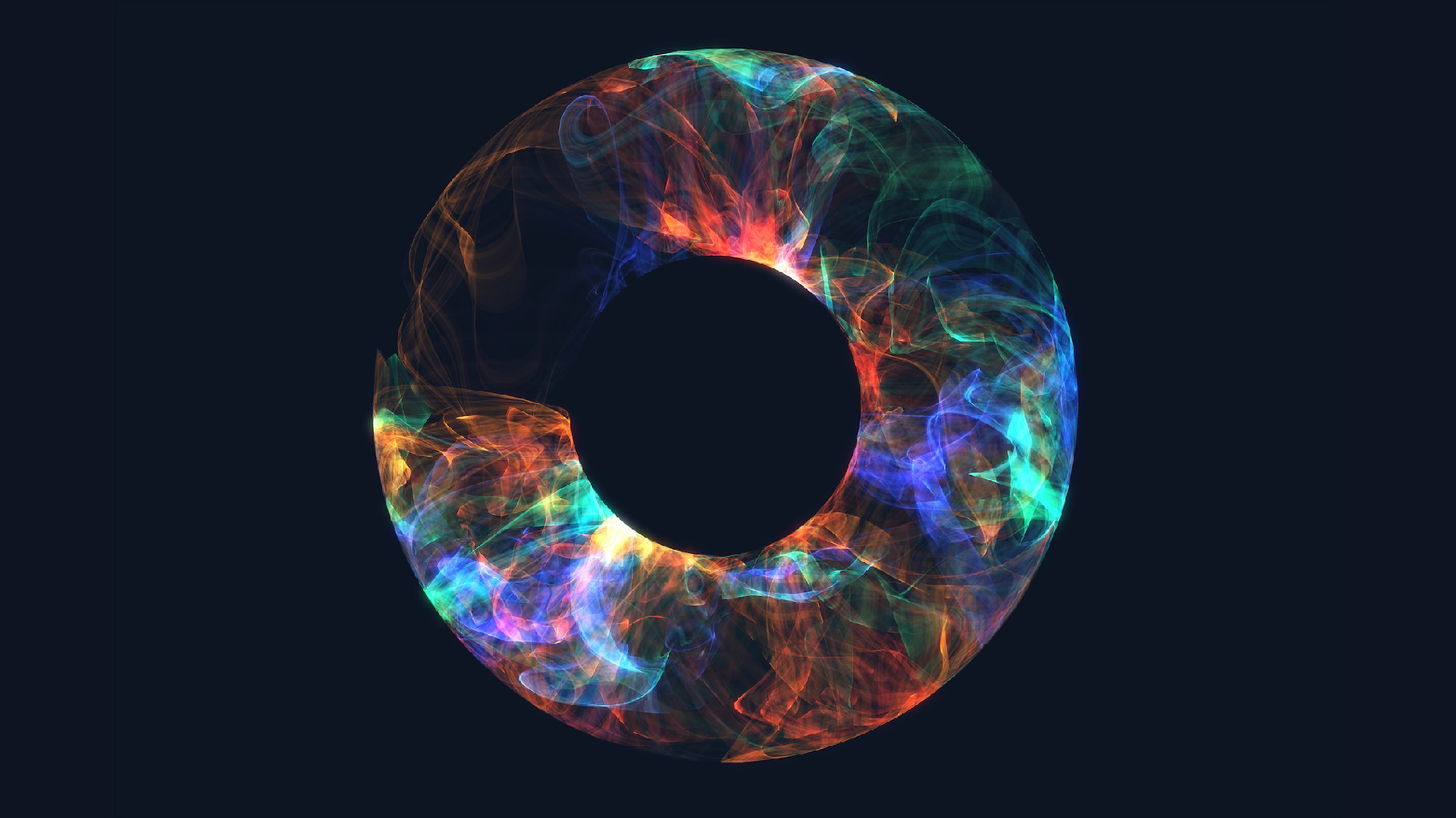 Une illustration d'une forme de beignet remplie de tourbillons arc-en-ciel