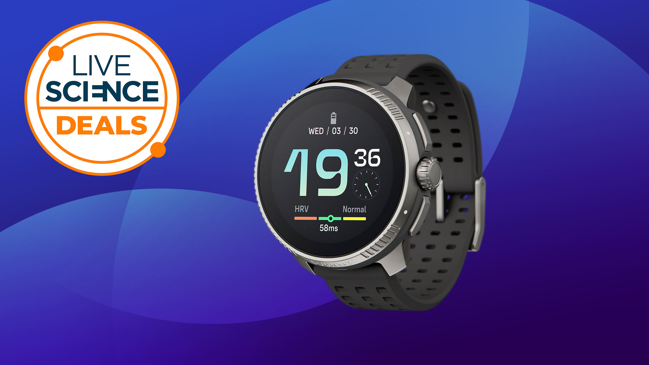The Live Science Deals logo and the Suunto Race watch on a blue background