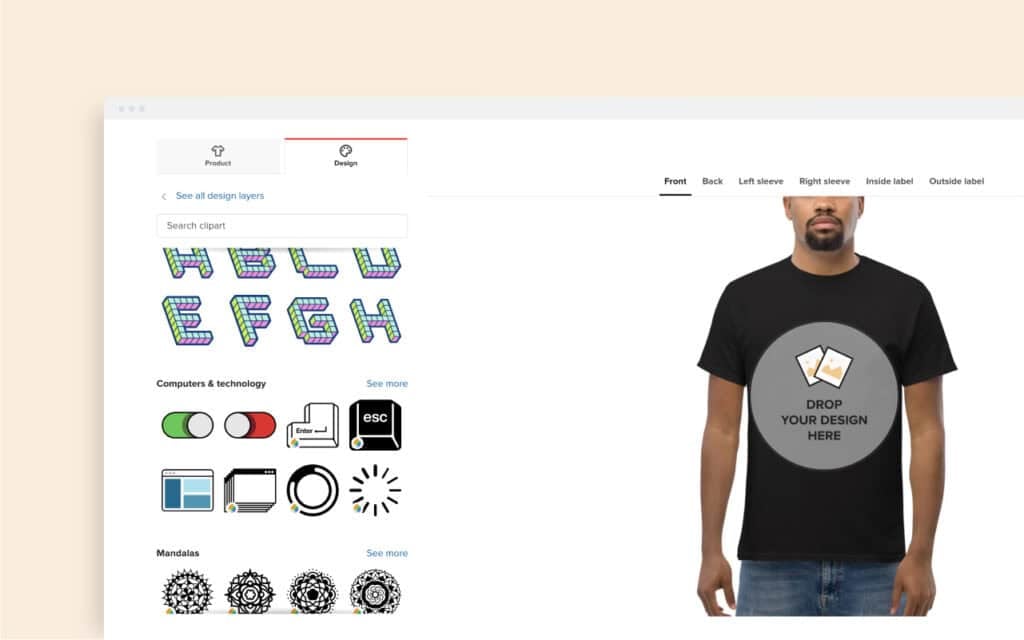 Voici un exemple du site Web de Printful d'une chemise que vous pourriez concevoir.