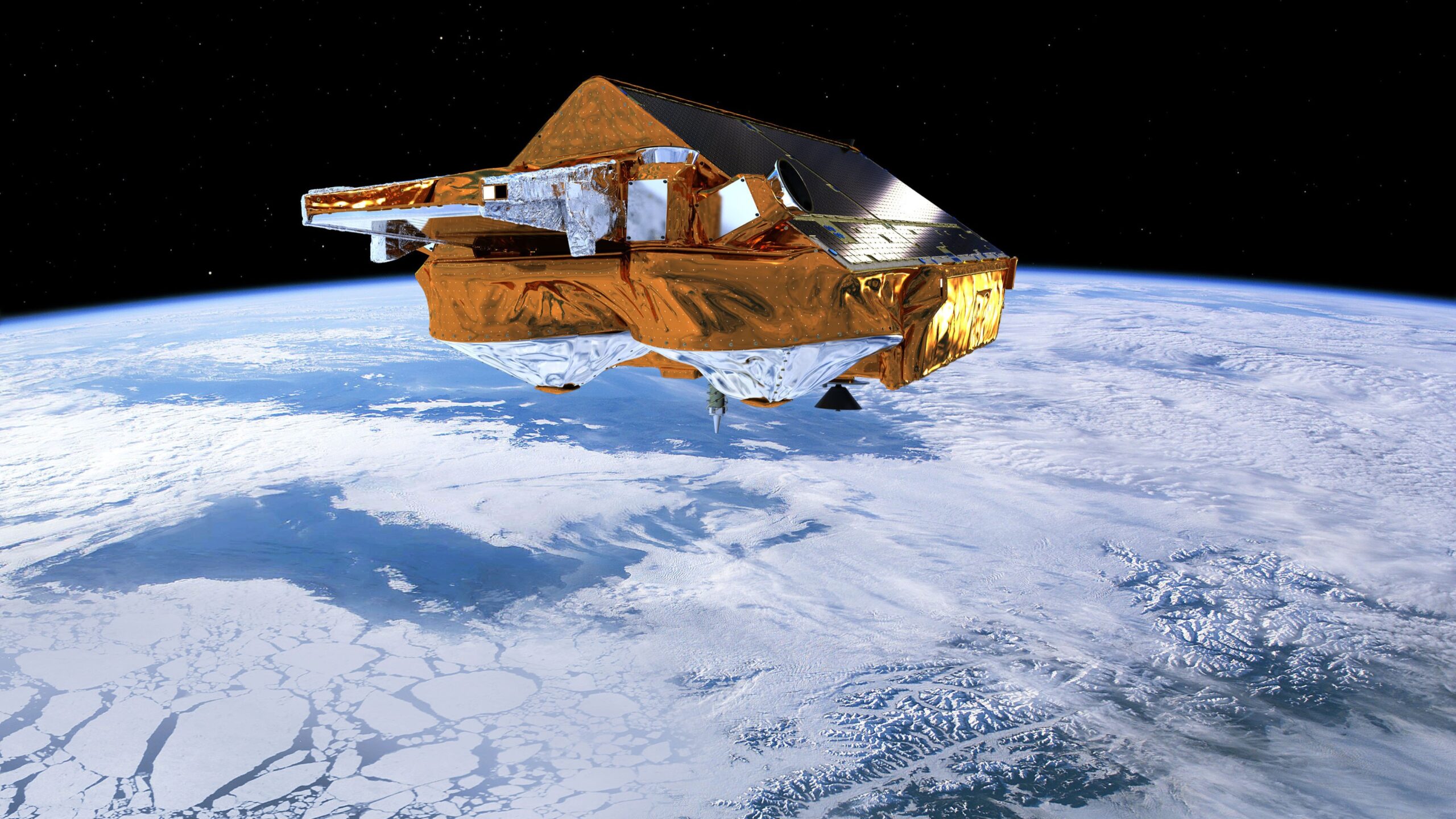 ESA's Cryosat-2 satellite hovering above Antarctica.