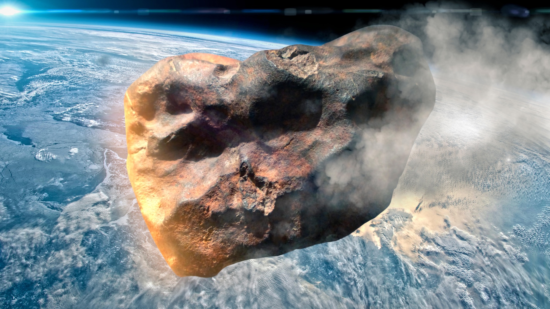 An illustration of an asteroid burning up as it enters Earth's atmosphere
