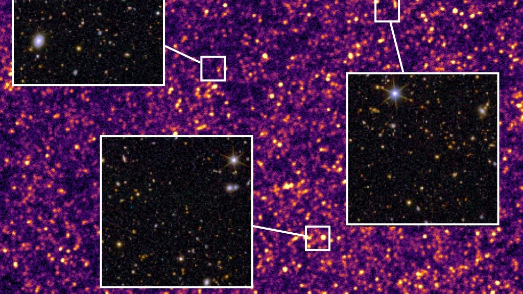 Image infrarouge lointain de l'observatoire spatial Herschel superposée aux données optiques d'Euclide