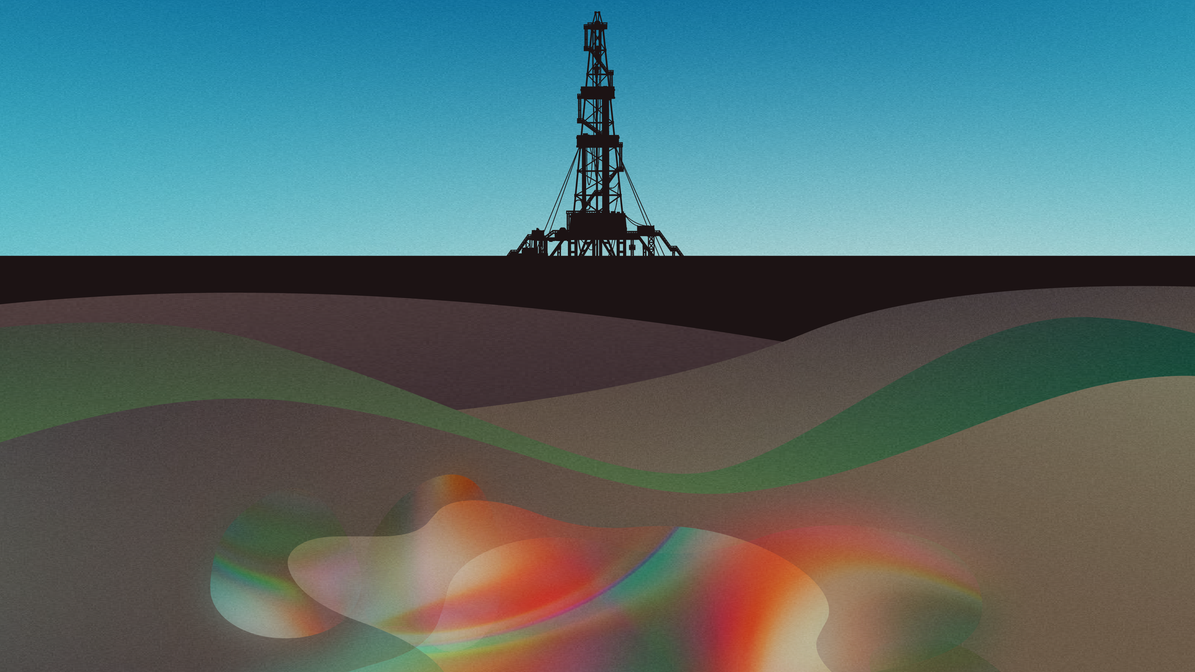 Collage représentant un réservoir de gaz dans la croûte terrestre avec du matériel de forage en surface.