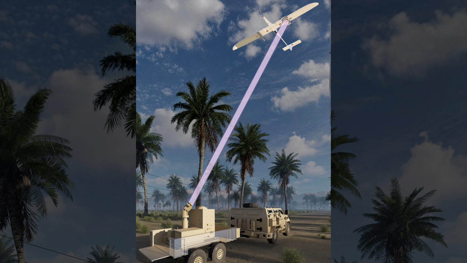 Dessin conceptuel du transfert de puissance depuis l'émetteur au sol vers le récepteur intégré à l'UAS.