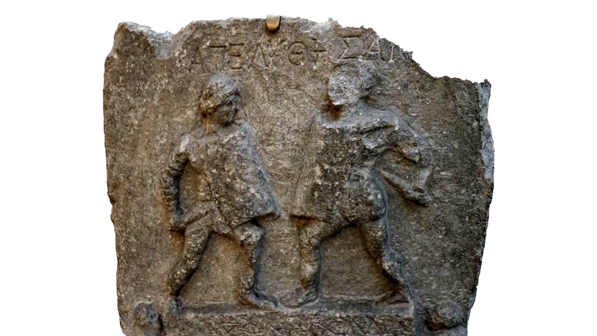 un morceau de marbre sculpté de deux gladiatrices