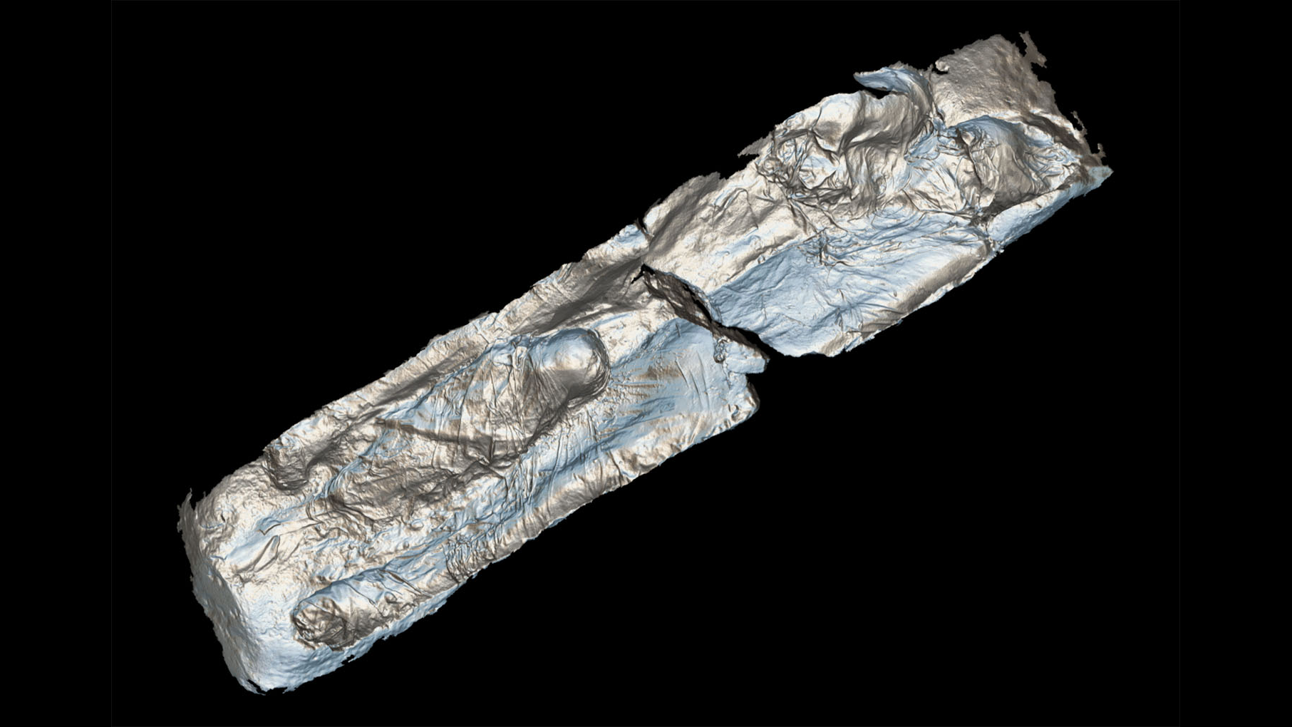 un scan 3D de deux adultes et d'un enfant entre leurs jambes