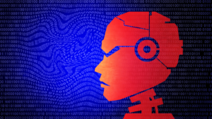 Evil robot/rogue AI concept.