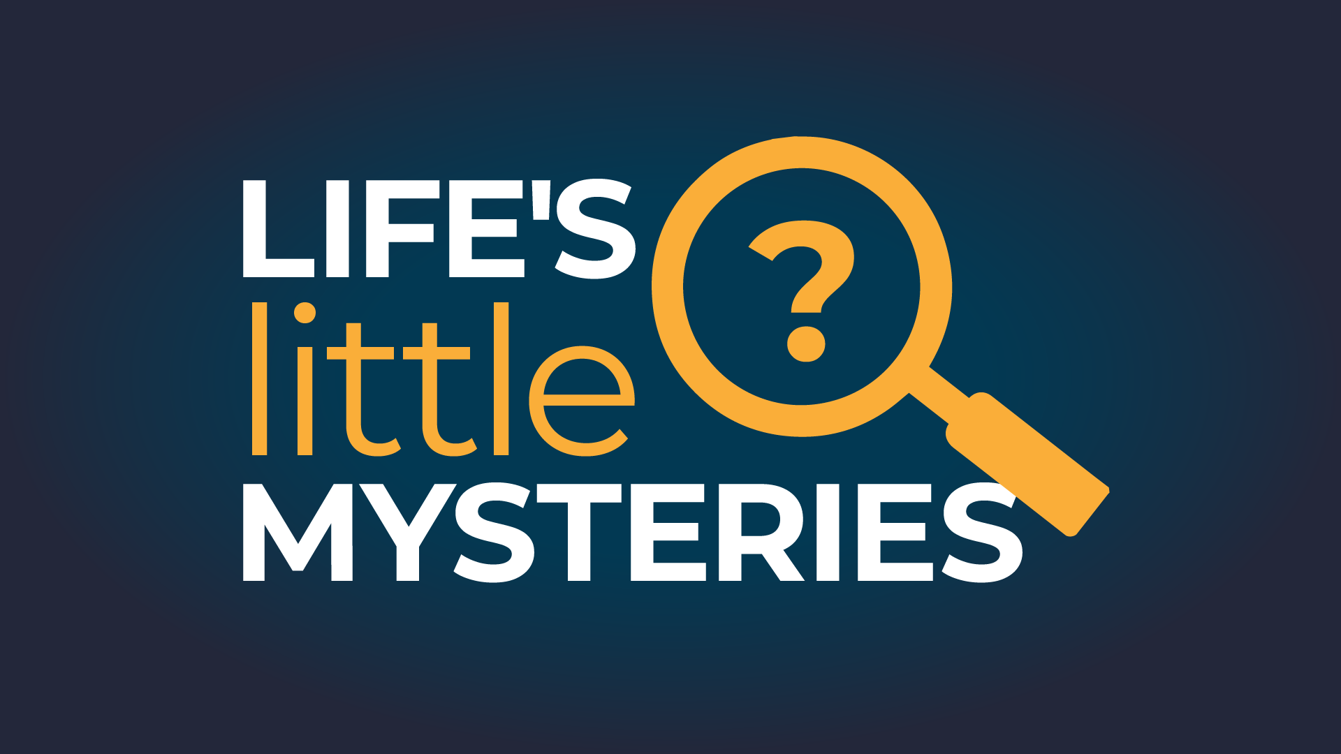 Logo Life's Little Mysteries avec un point d'interrogation dans une loupe