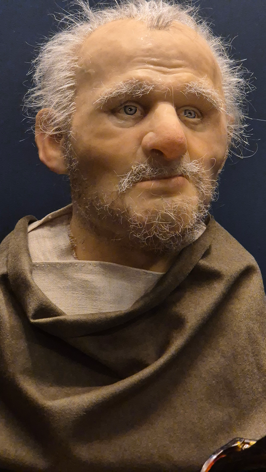 Reconstitution faciale d'un homme aux cheveux gris et à la barbe portant des vêtements marron