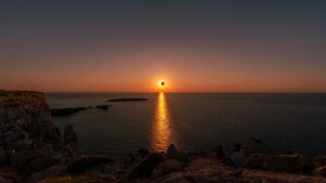 A total solar eclipse over the ocean
