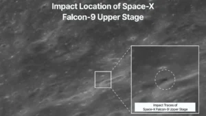 A new crater appeared on the moon after a SpaceX Falcon 9 upper stage crashed near Einstein crater on Wednesday, Korean satellite images reveal