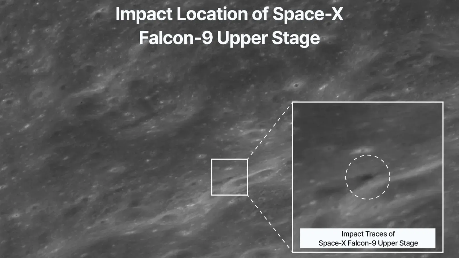 A new crater appeared on the moon after a SpaceX Falcon 9 upper stage crashed near Einstein crater on Wednesday, Korean satellite images reveal