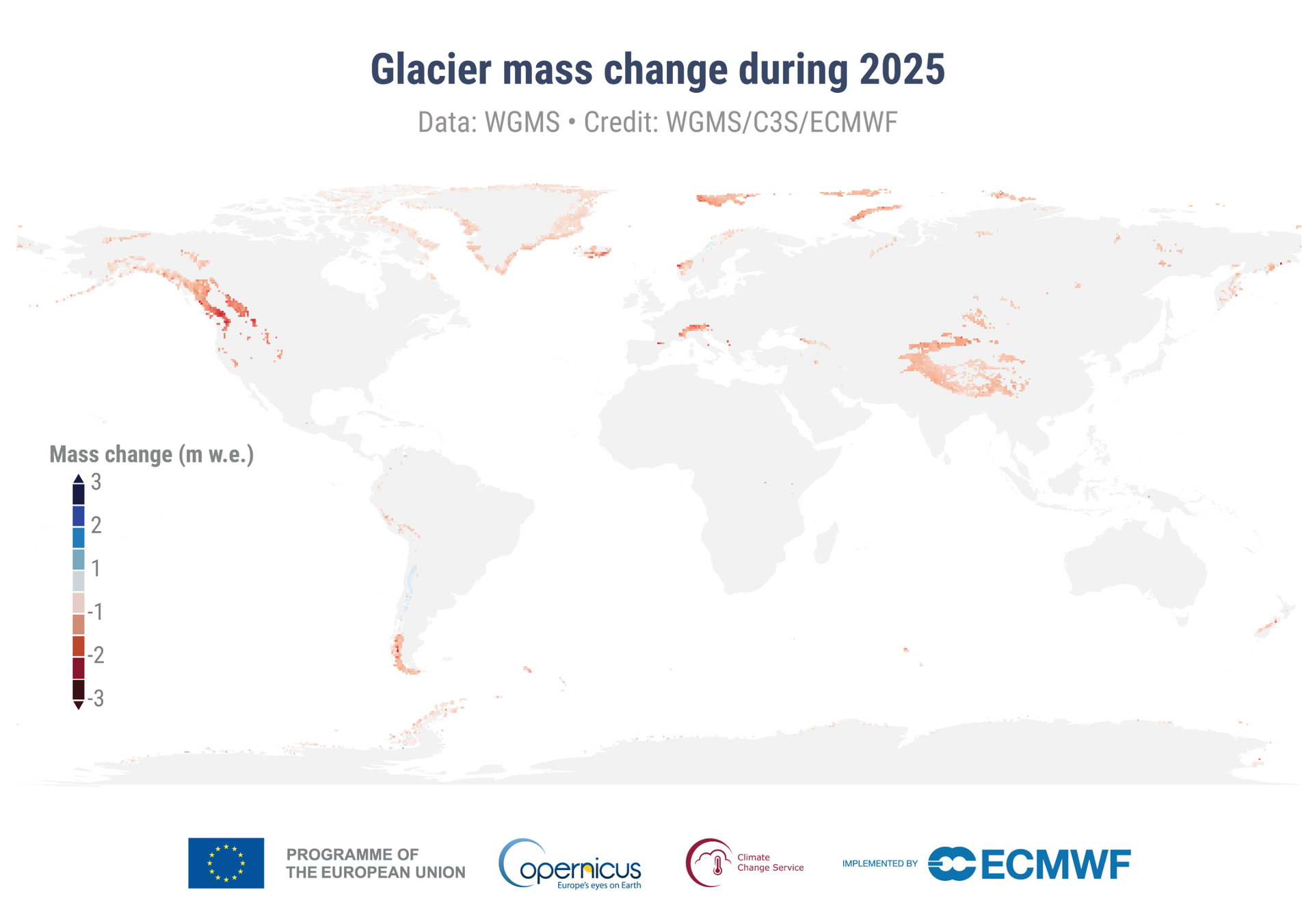 Une carte du monde montrant en rouge l'évolution de l'activité glaciaire.