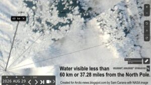 NASA satellite image showing water 60 km away from the North Pole on Aug. 29, 2026.