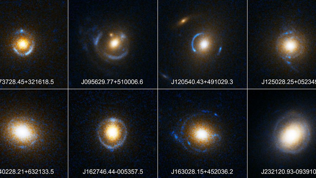 Un collage de photos au télescope des anneaux d'Einstein