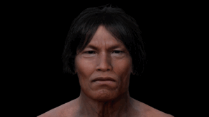 A gif of an illustrated man with dark hair looking around