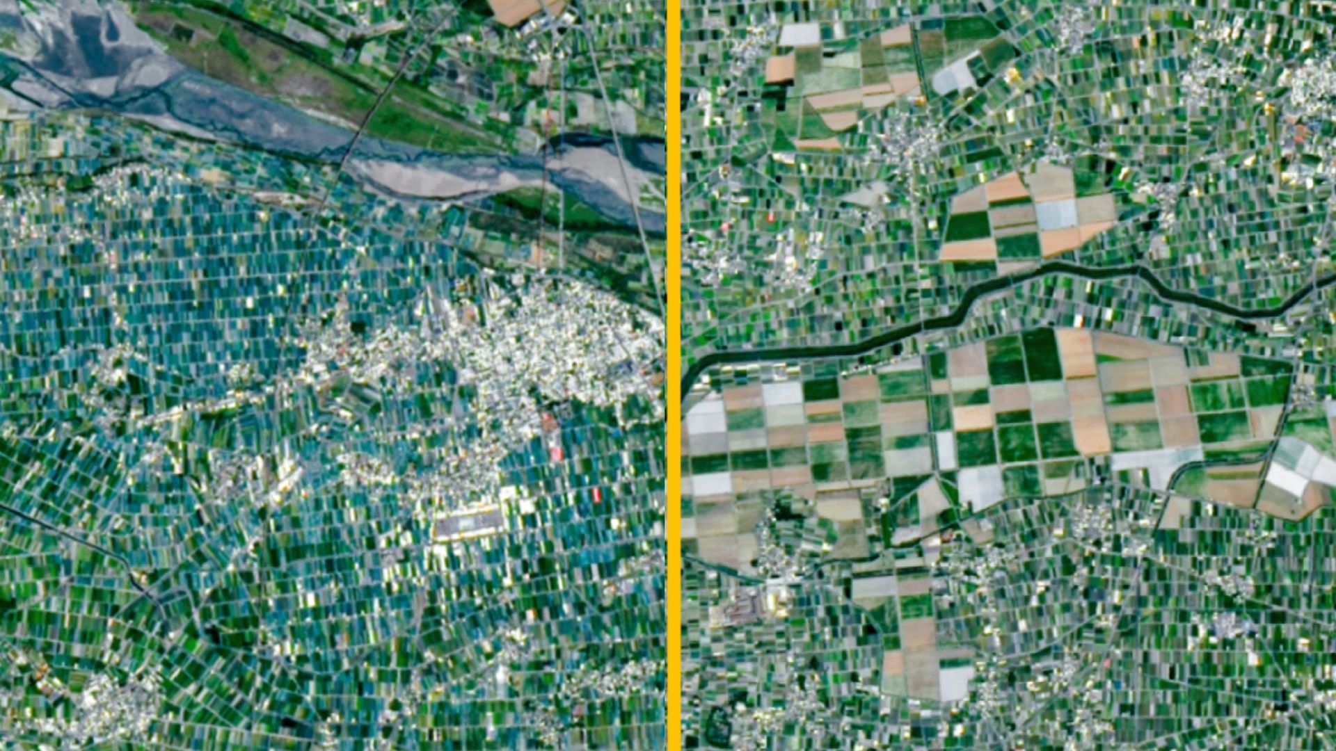 Gros plans côte à côte de la photo satellite montrant des domaines d'intérêt spécifiques