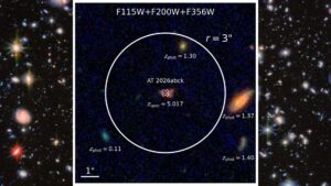 A close up of a supernova with a deep space image in the background