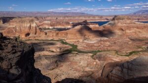 View of a dry canyon in Arizona that usually holds a part of Lake Powell.